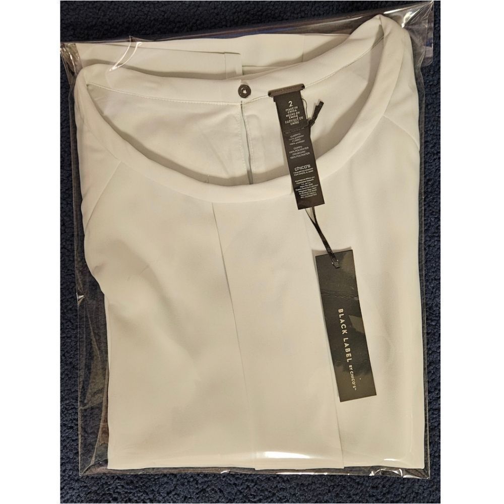 BLACK LABEL BY: CHICO'S Women's Size Lg. Cream Colored Pleated Dressy Blouse. - Picture 13 of 15